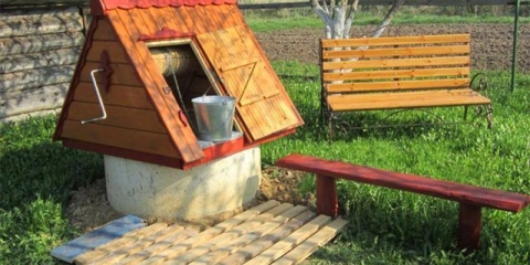 Kuća za bunar: crtež i fotografija + upute korak po korak