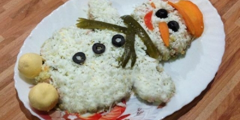 Novogodišnja salata snjegović: 9 recepata sa fotografijama